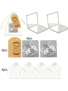 Set di 12 pezzi di specchi da trucco a forma di rosa elegante, include 4 specchi pieghevoli a doppia faccia, specchi da trucco portatili, 4 biglietti di ringraziamento e 4 sacchetti in organza, set regalo per damigelle d'onore per matrimoni, compleanni, vacanze, feste natalizie, regali estivi, forniture scolastiche, decorazione della stanza