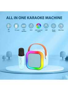 带无线麦克风的便携式无线卡拉 OK 扬声器系统，带 RGB 彩色 LED 灯的 HIFI 立体声 KTV 扬声器，是户外卡拉 OK、运动、旅行、家庭聚会、生日的最佳礼物