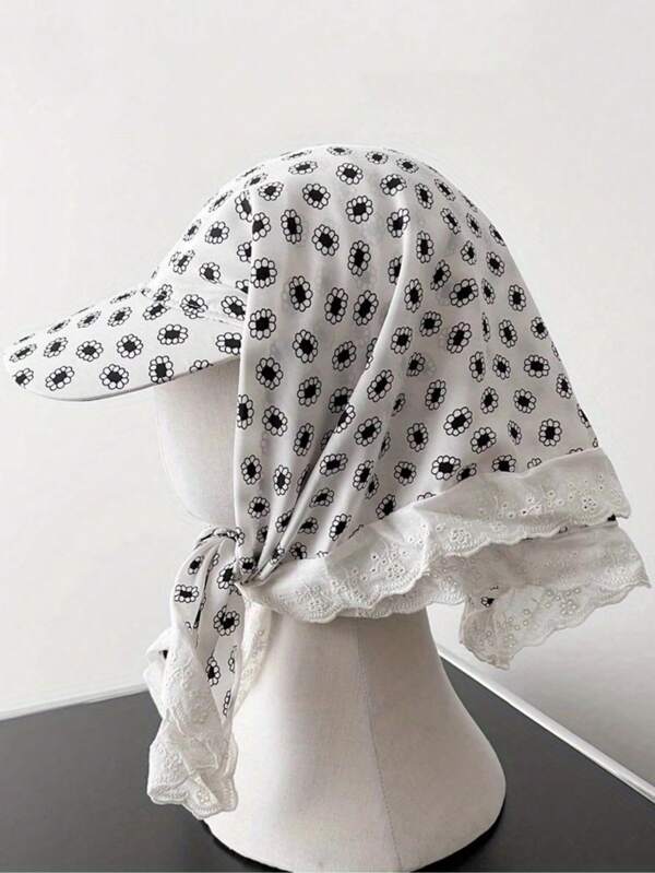 Nuovo cappello stile vintage con foulard a coda d'anatra, sciarpa triangolare in pizzo con bordo all'olandese, copricapo da sole da donna per campagna francese