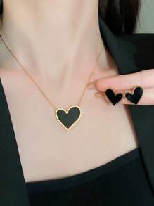 1 Set de joyería de acero inoxidable con diseño asimétrico de corazones romántico, adecuado para que las mujeres lo usen en el compromiso o como regalo