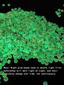 100 piezas/200 piezas Cuentas acrílicas luminosas DIY para pulseras y collares - Cuentas que brillan en la oscuridad de 7mm*4mm, adecuadas para joyería de noche, cuentas con letras de colores/cuentas con corazones rojos/cuentas con caritas sonrientes de colores, ideal para hacer regalos para el Día del Padre - Multicolor - Ver 3