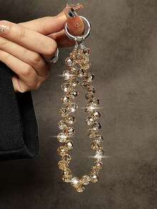 Pulseira Estilosa com Pingente de Cordão Compatível com Acessórios de , Bolsa, Mulheres e Meninas, com Glitter, Brilho, Strass e Contas - pulseira de cristal - Visão 15
