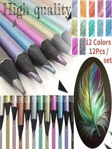 12/24 Metallic HB Colored Pencils - Dust-Free, 24/36 Oil-Based Colored Pencil Set (With Color Card) - Macaron And Morandi Color Series, Painting And Art Creation Supplies, Metallic Bright Colors, Art Supplies, Graffiti And DIY Handicrafts, School Supplies, Professional Painting Graffiti DIY Handicraft Tools - Multicolor - View 1