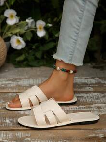 Dép đế bằng phong cách Hàn Quốc, Dép hở mũi mùa hè cho nữ, Dép đế bằng La Mã dệt mới, Dép đế bằng thời trang để mặc với váy, bãi biển, phong cách Bohemian mùa hè - Màu be - Xem 5