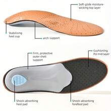 1 Pair Arch Support Insoles, Leather Material, Breathable & Durable, Suitable For Casual Shoes & Leather Shoes, Brown Color - Faux Leather Brown - View 5