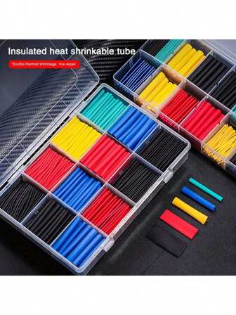164/328/560 stuks krimpkous 2:1, Eventronic elektrische kabelwikkelassortiment, elektrische isolatie krimpkousset zonder doos (5 kleuren/12 maten), zwart, rood, blauw, geel, groen