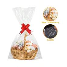 20/30 Stücke große Cellophan-Geschenktüte mit bunter Schleife und Knicken, große Verpackungstüte für Obstkorb Verpackung, Geburtstags- und Party-Geschenktüte