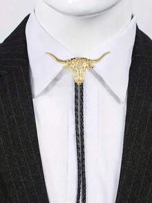 1pc Country Gathering Bolo Tie, Denim Cowboy Bull Head Bolo Tie, Western Style Bull Head Bow Tie, Casual Attire Accessory, Groomsmen Neckwear, Excellent Gift ChoiceMen Necktie - Various Country Western Bolo Ties - View 8