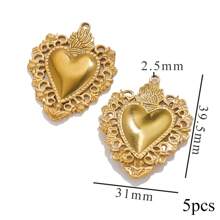 5PCS Stainless Steel Fashion Simple Rose Heart Pendant DIY Necklace Earrings Bracelet Jewelry Making Supplies Suitable For Women Gift