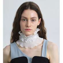 1件女士蕾丝可拆卸假领，可拆卸彼得潘领围巾，透气休闲，纯色涤纶材质，适合春夏连衣裙和圣诞节装饰