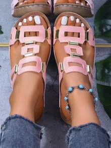 女士软底厚底铆钉镂空拖鞋，格子亮片优雅派对、学校、运动、海滩、波西米亚风、休闲、可爱、婚礼、性感夜店风，坡跟镂空铆钉女士厚底凉鞋，户外派对、办公室、婚礼、假日、夏季、旅行必备 - 粉色 - 查看 7