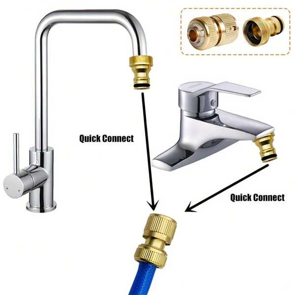 1Set/2Set/3Set Including Basin Connectors (F22*M24) And Water Supply Connectors, Made Of Brass, Suitable For 1/2 Inch Garden Hoses And Basin Faucets.