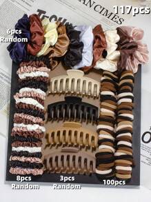 117pcs/Set Chocolate Color Hair Accessories Set, Including Headbands, Large Shrimp-Shaped Hair Clips, Hair Ties And Scrunchies - Suitable For Girls And Women, Whether For Commuting, Dating, Parties, Or Casual Vacations, It Can Meet Your Hair Styling Needs And Make You The Fashion Focal Point - New Design For 2025