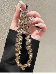 Pulseira Estilosa com Pingente de Cordão Compatível com Acessórios de , Bolsa, Mulheres e Meninas, com Glitter, Brilho, Strass e Contas - pulseira de cristal - Visão 7