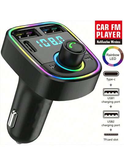 New Model Car Bluetooth 5.3 Wireless Handsfree Car FM Transmitter Receiver Radio MP3 Adapter Player 2 USB+PD Charger Kit Bluetooth Car Adapter Car Accessories, Car Charger