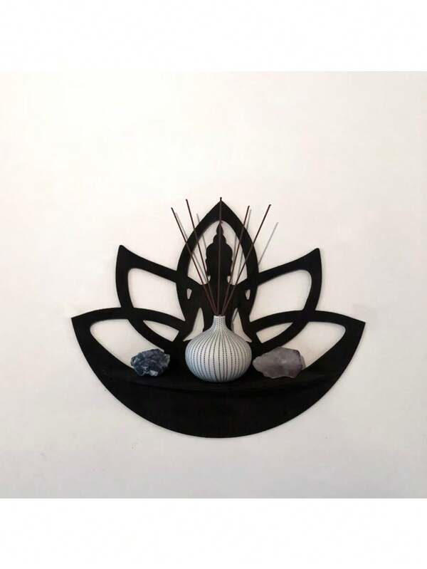 Schwebender Lotus Buddha Holzregal - Kristall Regal - Akzent Regal - Pflanzregal Wanddekoration - Kristall Ausstellungsregal - Heim-, Schlaf- und Wohnzimmer Dekoration