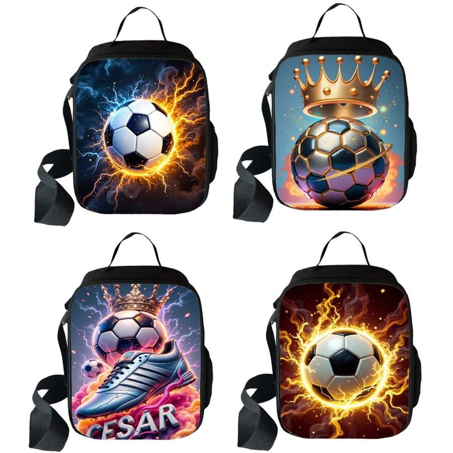 足球主题儿童保温午餐袋。大容量涤纶斜挎午餐袋，适合学生和上班族。学校用品，返校季