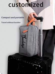 Customized Travel Toiletry Bag, Double Layer Large Capacity Makeup Organizer Pouch, Portable Handbag - Grey - View 4