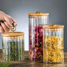 Glass Food Container With Sealed Bamboo Lid Kitchen Dispenser For Cereals, Cookies, Coffee, Tea, Sweets, Snacks Storage Bottles Containers Kitchen Containers