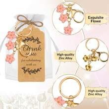 20/Bộ Móc khóa hoa, quà tặng tiệc, móc khóa hoa có thẻ Kraft, túi Organza cho khách, quà lưu niệm, tiệc mừng em bé chào đời - Hồng - Xem 2
