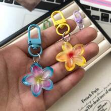 6pcs New Resin Double-Color Jasmine Flower Keychain, Fashionable Floral Pendant Key Chain For Car, Backpack Decoration