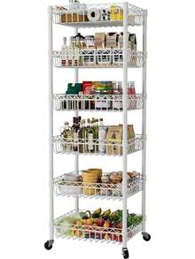 6 Tier Wire Shelving Unit With Wheels Baskets Storage Rack Corner Shelves Adjustable Shelf Closet Bathroom Organizers Metal Pantry Kitchen Garage Laundry Room 13.5" D X 13.5" W X 63" H Silver - White - View 1