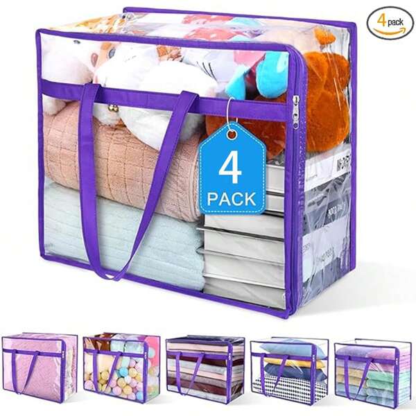 1/2/3/4 Juegos de bolsas de almacenamiento con cremallera transparente, utilizadas para guardar ropa, organizador y contenedores de almacenamiento de armario de 40L, bolsas móviles de vinilo para ropa de cama, ropa de cama, mantas, ropa y juguetes