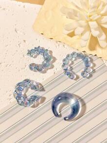 4pcs Set No Piercing Dopamine Themed Simple & Chic Ear Cuffs, Transparent Acrylic Moon, Heart, Star, Twist Earring Clips, Fashion Gift For Women