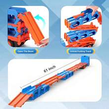 Bộ đồ chơi xe bánh xích đôi 61 inch kèm điều khiển từ xa, bao gồm 2 xe ô tô kim loại và một xe tải chở hàng có thể gập lại, thích hợp làm quà tặng cho bé trai và bé gái từ 2-6 tuổi. - Nhiều màu - Xem 8