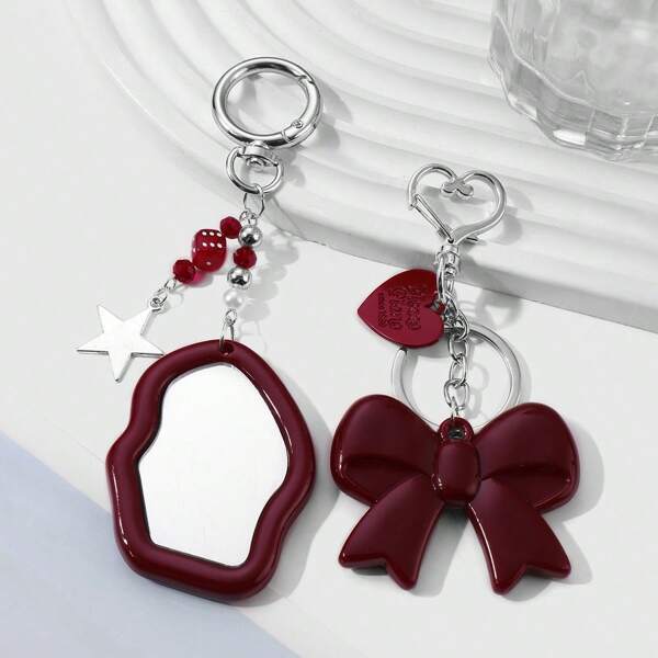 1pc Y2K Style Women's Acrylic Bow, Cloud & Star Shaped Mirror Keychain, Fashion Accessory, Gift For Girlfriend' School