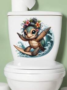 Pegatina decorativa pintada a mano con una linda tortuga marina para el tanque del inodoro, accesorios de decoración de baño, calcomanías florales para el tanque del inodoro, decoración del hogar, pegatinas, vinilos decorativos para el hogar, artículos de decoración de primavera para renovar tu hogar, pegatinas de decoración de ramas, regalos para cumpleaños y graduación