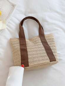 1pc Personalized Handmade Woven Tote Bag For Women, Fashionable And Versatile For Work Commute, Large Capacity Portable Organizer Bag For Travel, Beach, Shopping, Embroidered Customized Letter Design, Suitable For Daily Use, Great Gift For Family, Friends, Mom, Mother's Day, Valentine's Day, Nurse's Day, Teacher's Day, Christmas, Birthday - Multicolor - View 13