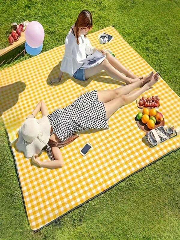 Manta de picnic extra grande, impermeable y resistente a la arena, para viaje, campamento, playa, día de campo, vacaciones, portátil y plegable, con diseño de cuadros para usar en exteriores, hierba, parque, etc.