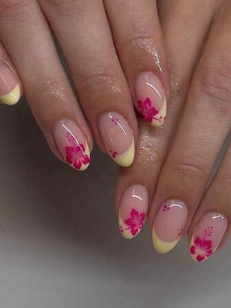 24 pezzi di unghie finte stile francese in fiore di cartamo, unghie adesive, forniture per unghie