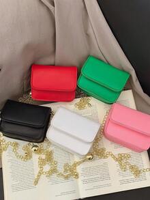 Solid Color Fashionable PU Leather Small Square Cross-Body Shoulder Bag For Girls - A - View 2