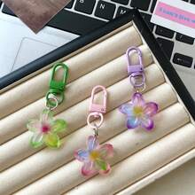 6pcs New Resin Double-Color Jasmine Flower Keychain, Fashionable Floral Pendant Key Chain For Car, Backpack Decoration