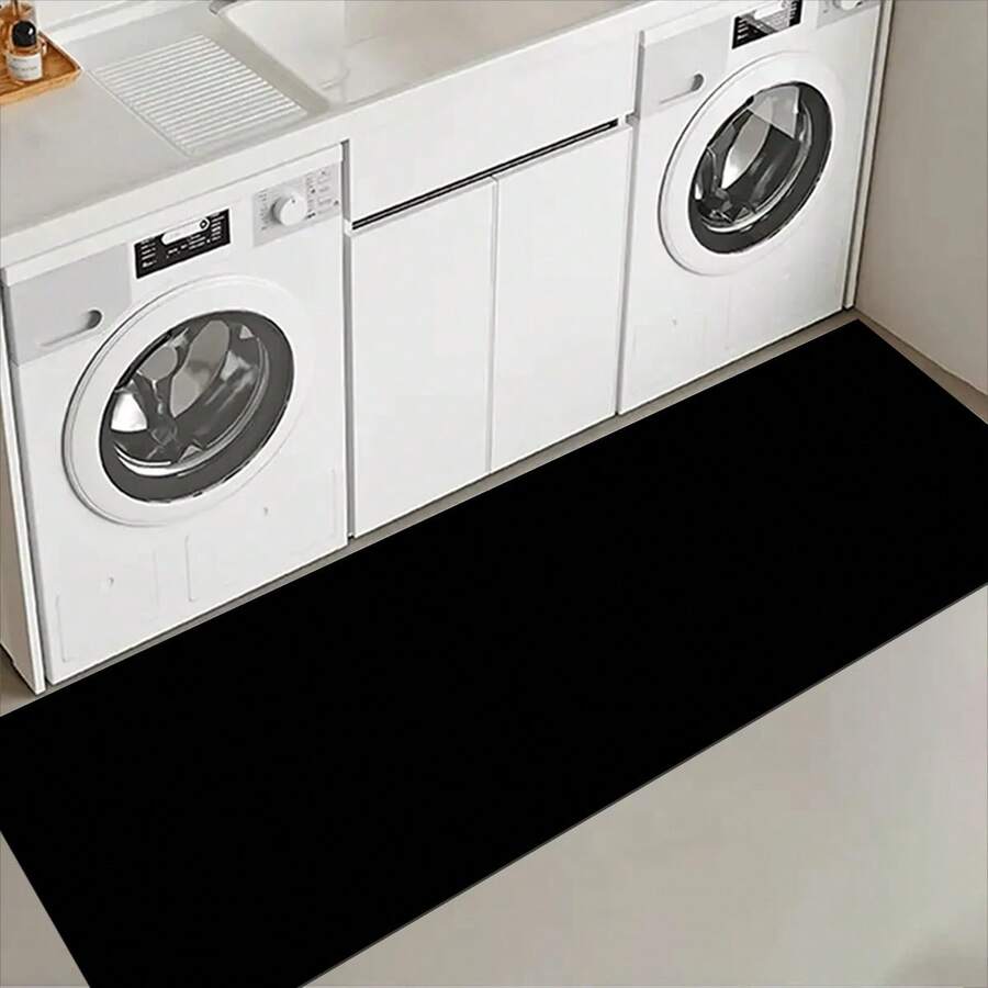 1pc Modern Solid Color Design Non-Slip Rubber Back Traditional Long Runner Rug, Door Mat, Floor Mat, Suitable For Hallway, Kitchen, Bedroom, Living Room, Entrance, Balcony, Home Decor, Dirt Concealment, Coffee Shop, Bar, Holiday, Party, Home, Decoration, Holiday Gift, Bedroom Floor Mat, Foot Mat, Bathroom Decor, Room Decor, Kitchen Decor, Black Door Mat - Multicolor - View 1