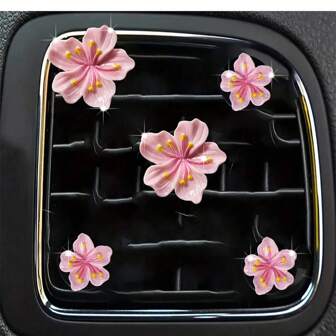 5pcs/Set Fresh Peach Blossom Decoration Car Air Vent Clip, Car Air Freshener Decor