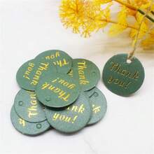 100tag20M Rope Creative Thank You, Handmade Gold Stamping Hanging Tag Circular 3cm Card Party Gift Baking Thank You Package