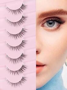 Natural Cat Eye Lashes False Eyelashes Natural 12mm Wispy Eyelashes With Thin Band 3D Volume False Lashes Soft Eye Lashes Pack C Curl Natural Eyelashes Fake Lashes 7 Pair - Short - View 1