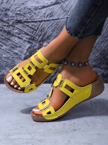 Women's Soft Bottom Thick Sole Studded Hollow Out Slippers, Plaid Glitter Elegant Party, School, Sports, Beach, Boho, Casual, Cute, Wedding, Sexy Nightclub Style, Wedge Hollow Studded Sandals For Outdoor Party, Office, Wedding, Holiday, Summer