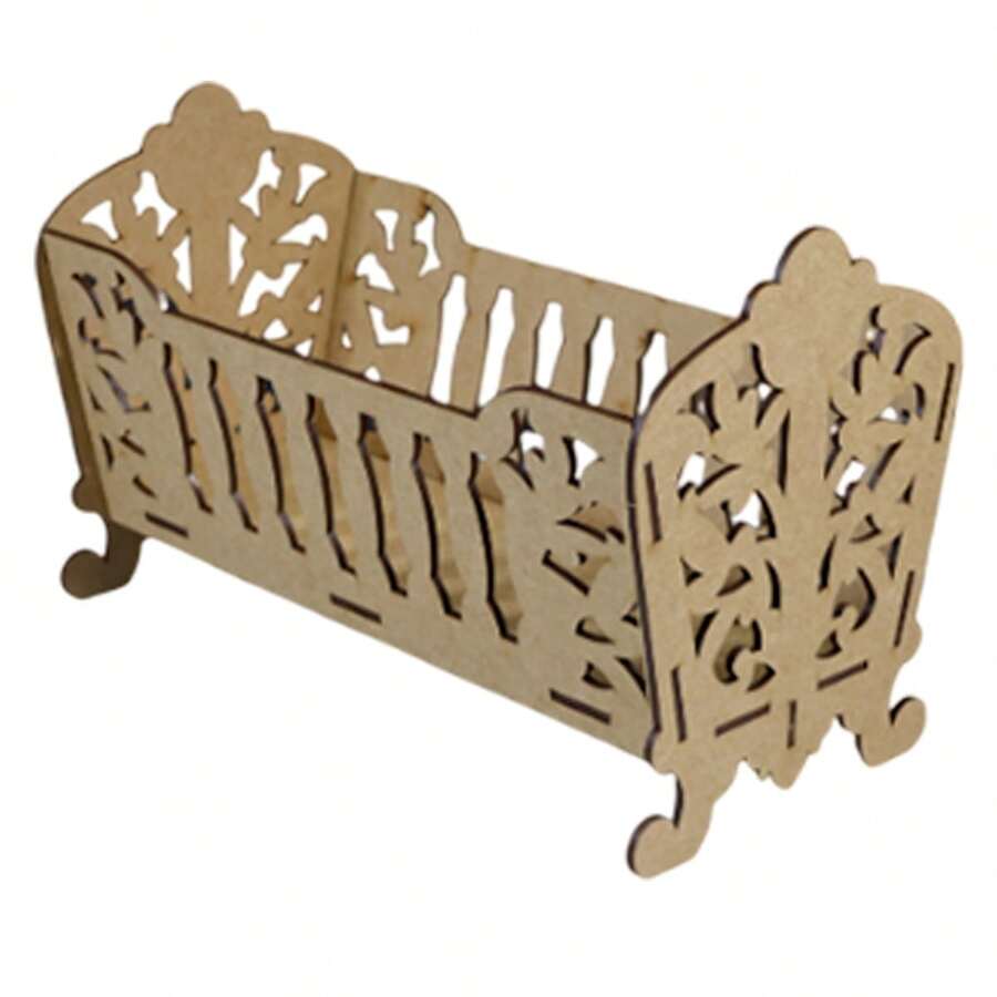 Cuna para Niño Dios MDF armable 19cm alto 28.5cm largo decoración navideña mesa centro eventos religiosos figuras navidad pieza creativa decoración especial - Caqui - Ver 1