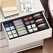4 PACK Sock Underwear Drawer Organizer Dividers, Collapsible Cabinet Closet Storage Boxes For Clothes, Socks, Lingerie, Underwear, Tie, Belt,Bedroomedroom - B-灰色 - 查看 6