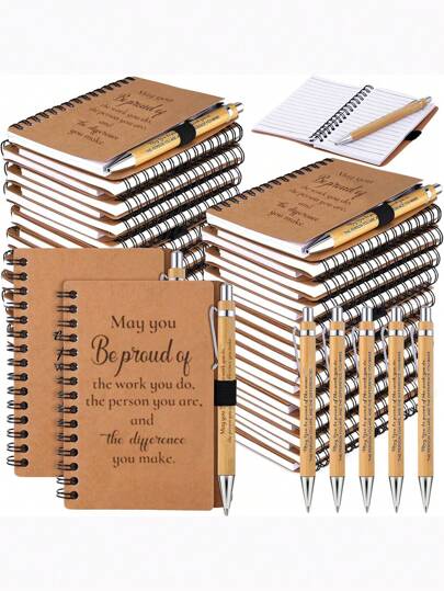 20pcs/10sets Employee Group Thank You Gift Set - Includes Motivational Bamboo Ballpoint Pens And Spiral Motivational Notebooks, Employee Thank You Notebooks Spiral Inspiration Notebooks Thank You Gift Wholesale Christmas Gifts For Volunteers, Teachers, Nurses, Team Building, Birthday, Retirement, Holiday Office Thank You Gifts (20/12/2pcs)
