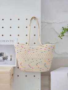 1pc Customized Embroidered Woven Beach Basket Bag For Women, Fashion Versatile Shoulder Tote Bag, Suitable For Beach Trip, Everyday Use, Gifts For Family, Friends, Mother, Partner, Great For Mother's Day, Valentine's Day, Nurses Day, Teacher's Day, Christmas, Birthday, School Supplies, For Teacher, For Boys And Girls, For Teenagers, Junior High School Students, Middle School Students, High School Senior High School Students, College Students, University Students, Freshman, Sophomore, Underclassmen - Multicolor - View 6