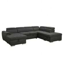 128"Sofa U Shaped Sectional Couch With Ottomans Reversible Modular Sofa 7 Seater Couch With Storage Seat,Living Room Furniture Sofa Sets With Adjustable Headrest, Grey - 1 - View 9