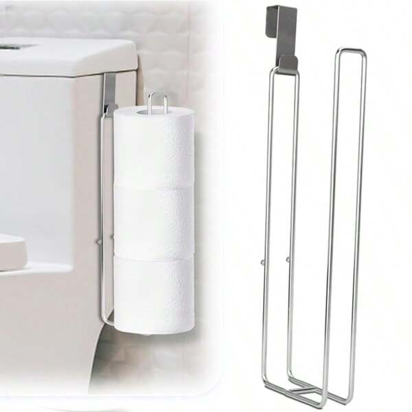 Toilettenpapierhalter ohne Bohren, Badezimmer Eisenhalter für Toilettenpapierrollen mit Klebestreifen an der Tür, Küchenrollenhalter (Silber)