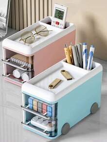 1 件复古双巴士抽屉笔筒，大容量收纳盒，学生桌面收纳，文具铅笔盒，书桌配件学校用品，返校