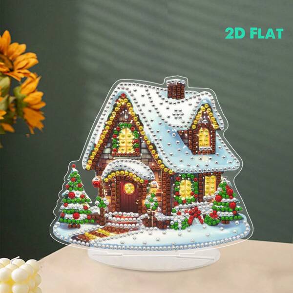 1pc Exquisite DIY Snowscape Cabin Model Diamond Painting Kit, Christmas Cottage Scene, Fantasy Acrylic House Desktop Stand, Handmade Crystal Diamond Crafting Fun, Home Decor Craft, Holiday Decoration, Unique Handmade Gift