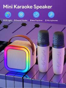 带无线麦克风的便携式无线卡拉 OK 扬声器系统，带 RGB 彩色 LED 灯的 HIFI 立体声 KTV 扬声器，是户外卡拉 OK、运动、旅行、家庭聚会、生日的最佳礼物